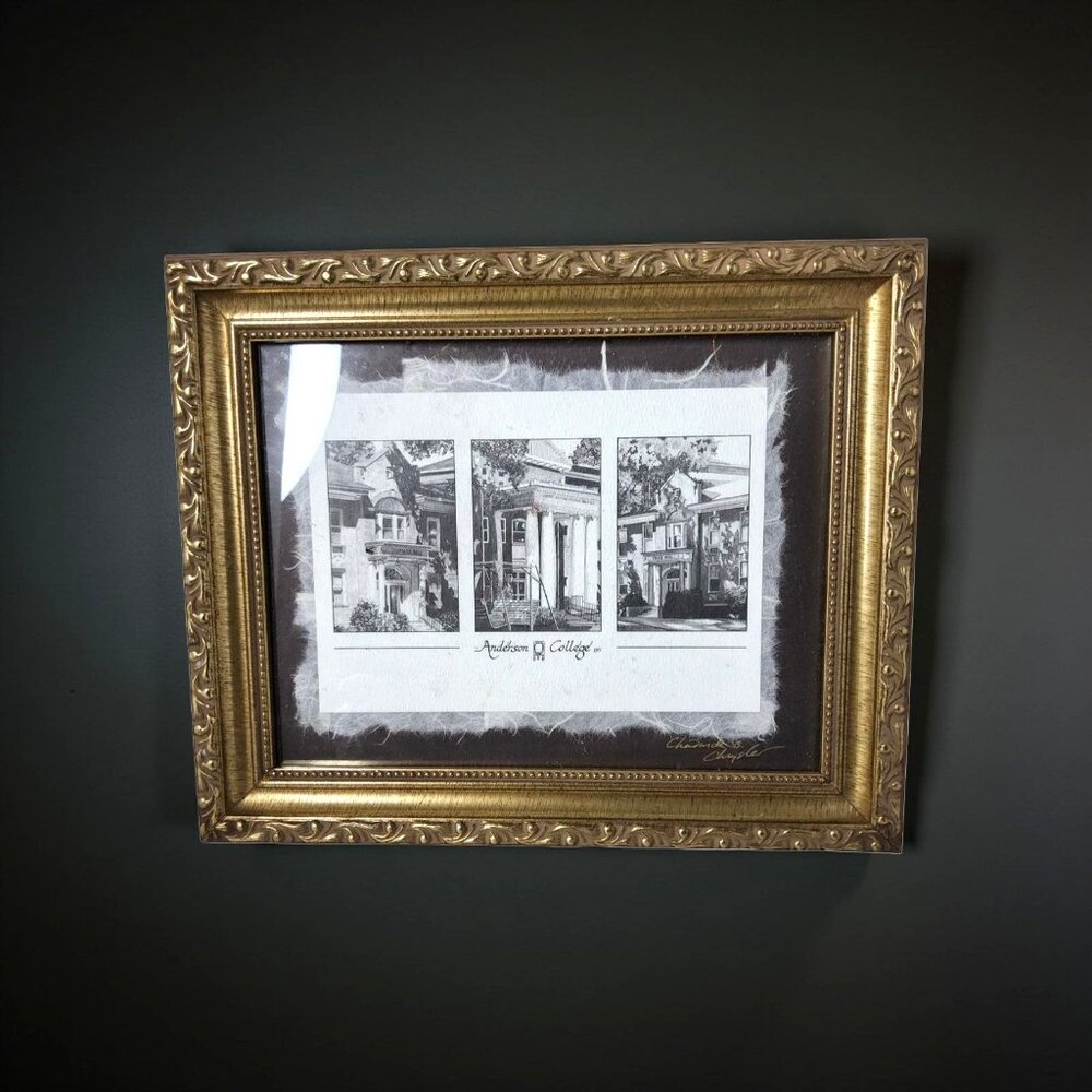 Vintage Signed Chadwick B.Chrysler Ink Drawing of Anderson College 3 Original Bu